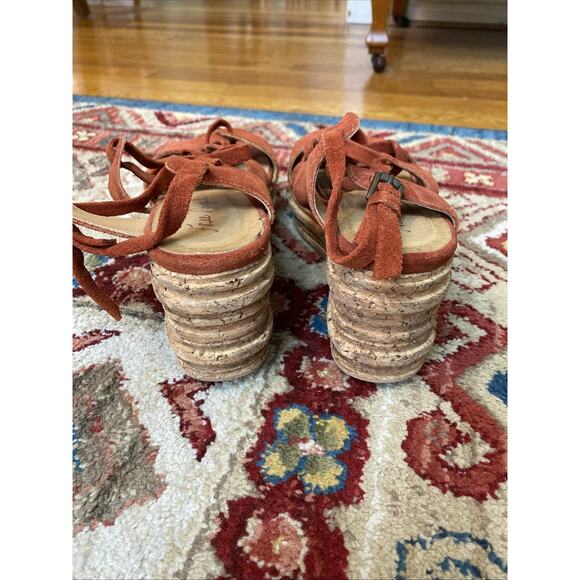 Vintage Free People US 8.5 9 EU 39 Leather Strappy Platform Sandals Cork Heels - Picture 3 of 12